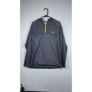 Asics Running Jacket Mens Large Gray‎ Hooded Quarter Zip Pullover Reflective